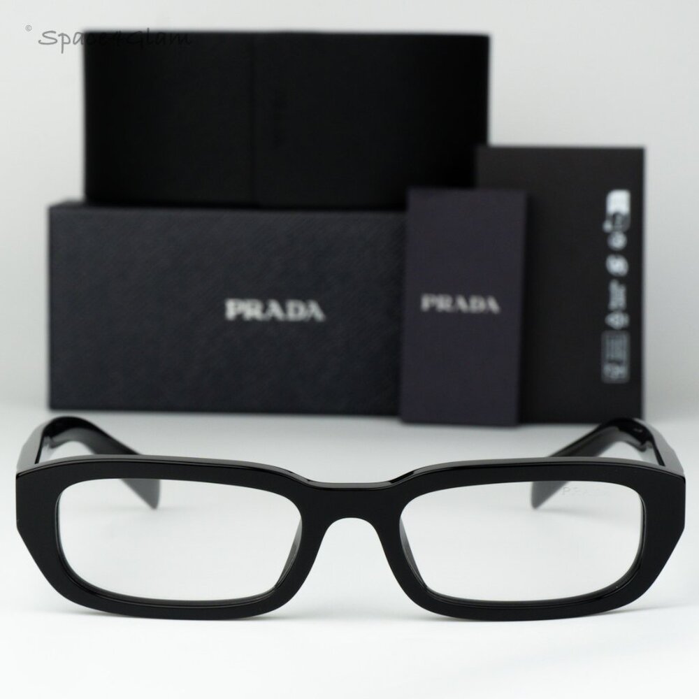 Prada Men Eyeglasses Black Clear Rectangle PRB06S 16K08N NEW AUTHENTIC